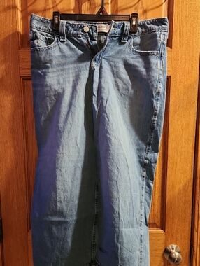 Hollister Women's Relaxed Wide Leg Light Blue Denim Jeans With Hibiscus Pockets